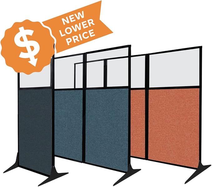 Versare Office Workstation Screen | Portable Wall Divider | Modern Cubicle | Freestanding Privacy Screen | Flexible Work Space | 2 Panels | 66" Wide x 70" Tall Blue SoundSorb Panels with Window