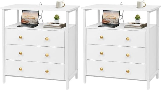 Edbuosy 3 Wooden Drawers Nightstand, 27 Inch Wide Night Stand Set 2 by Edbuosy