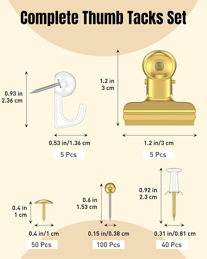 Uniclife 200 Pcs Gold Push Pins, 5 Style Push Pins - Image 3