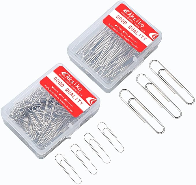 220pcs Silver Paper Clips, Medium and Jumbo Size Office Paperclips - by Aksiko