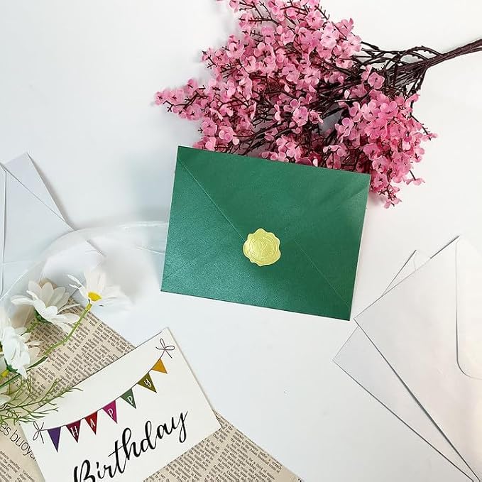 YINUOYOUJIA 50 PCS Pearl Green Envelopes A7, 5 x 7 Green Shimmer Envelopes - Image 5