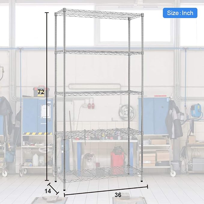 BestOffice | 5-Tier Wire Storage Shelves | 36x14x72 | Chrome | - Image 3