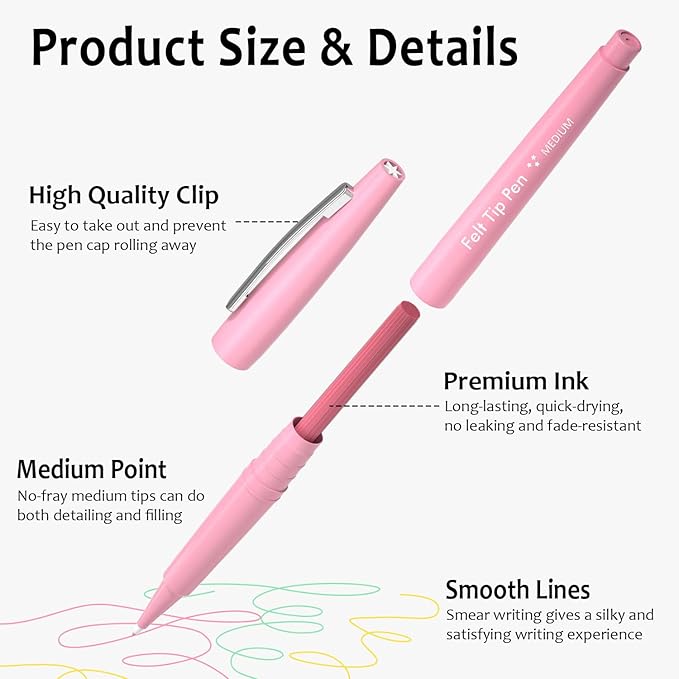Lelix 30 Colors Felt Tip Pens, Medium Point Pastel Colored Pens, Felt Tip Markers Pens For Journaling, Writing, Note Taking, Planner Coloring, Perfect for Art Office and School Supplies-DeskLoop Office