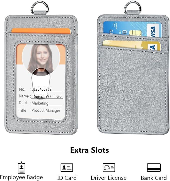 Leather Badge Holder and Adjustable Retractable Lanyards, Quick Release Buckle - Image 3