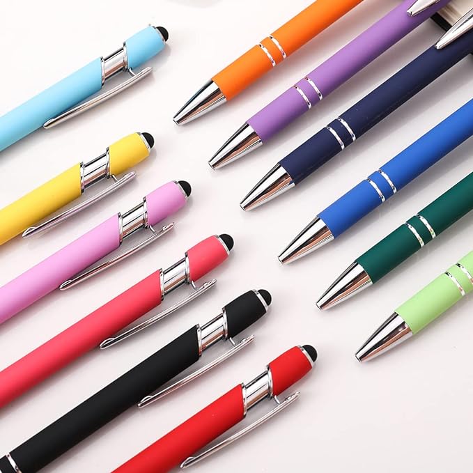 Ballpoint Pen with Stylus Tip, Soft Touch Click Metal Pen, 1.0mm Medium Point, Black Ink, 12 Count(Mixed Color)