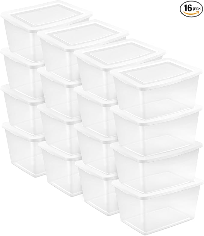 Sterilite 16 Pack Storage Box, 58 Quart Stackable Tote by Sterilite