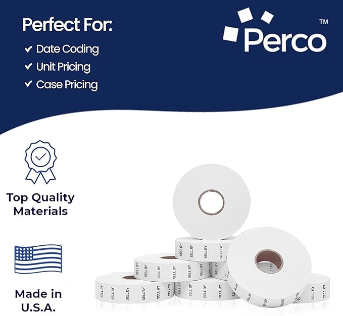 Perco Sell by Labels for Monarch 1136 Price Gun - 8 Rolls, 14,000 Marking Labels-DeskLoop Office