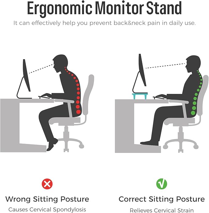 loukin Monitor Stand Riser for Desk, 22.4" x 8.3" Larger Computer Stand for Laptop, PC, Printer, Sturdy Desktop Computer Shelf with Non-Skid Rubber, Home Office, Natural Wood-DeskLoop Office