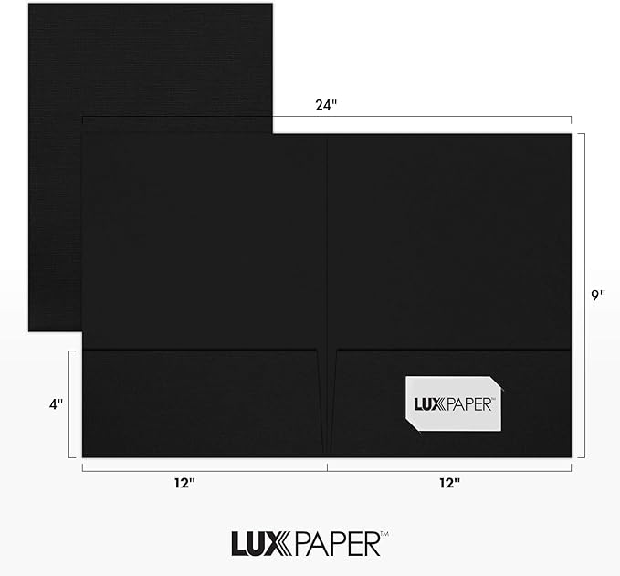 LUXPaper 9" x 12" Presentation Folders | Two Pocket | Black Linen | 100lb. - Image 3
