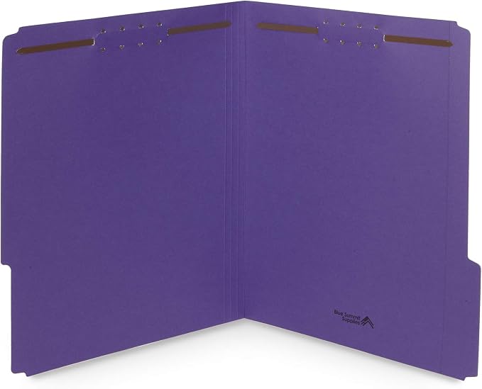 50 Purple File Folders with Fasteners, 1/3 Cut Reinforced Tab, Durable 2 Prong by BlueSummitSupplies