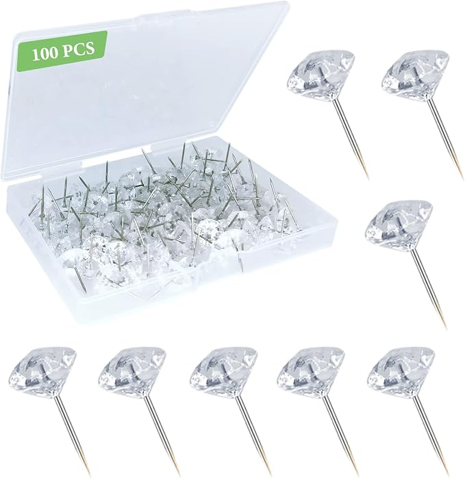 100Pcs Clear Push Pins for Cork Board, Decorative Thumb Tacks for Wall Hangings by Sunenlyst