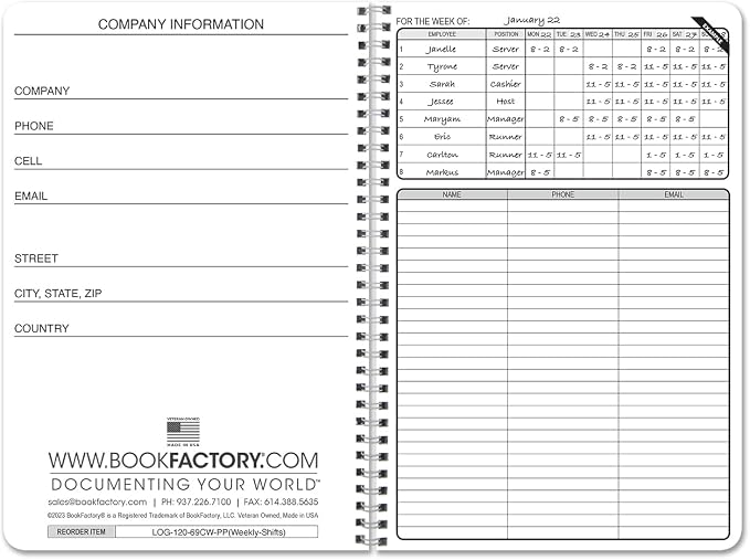 BookFactory Work Schedule Book/Weekly Employee Hourly Shift Schedule - Image 2