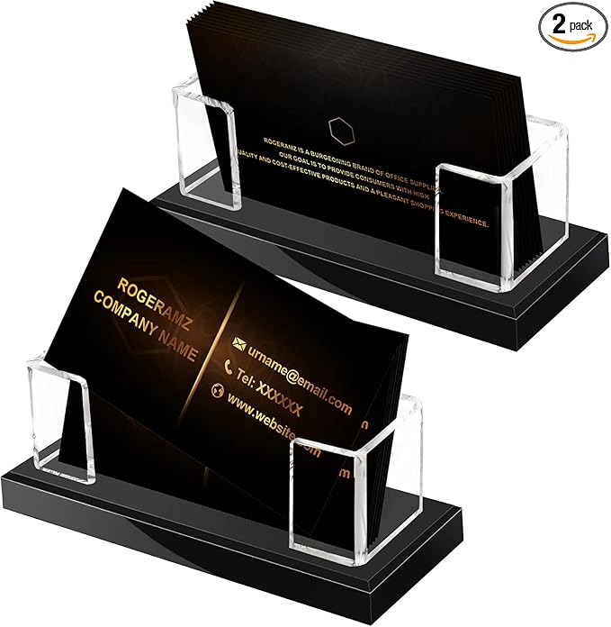 Acrylic Business Card Holder for Desk, Clear Business Card Display Stand with Black Base for Desk -2-Piece Gift Card Organizer for Office Desktop, Conferences, and Exhibition Receptions-DeskLoop Office