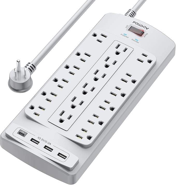 18 Outlets Surge Protector Power Strip - 6 Feet Flat Plug Heavy Duty Extension Cord with 18 Widely Outlets and 4 USB Ports, 2100 Joules, Grey, ETL Listed-DeskLoop Office