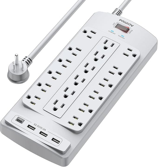 18 Outlets Surge Protector Power Strip - 6 Feet Flat Plug Heavy Duty Extension Cord with 18 Widely Outlets and 4 USB Ports, 2100 Joules, Grey, ETL Listed-DeskLoop Office
