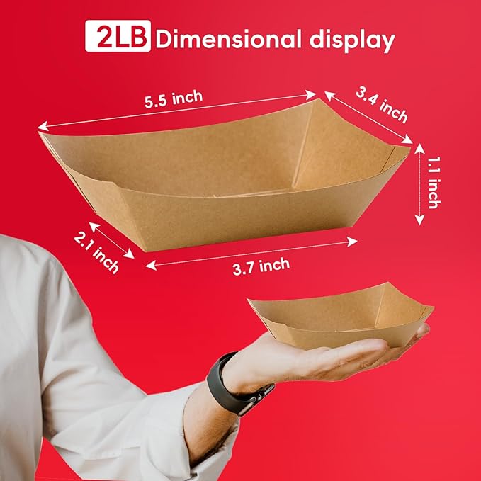 JOLLY CHEF 2lb Paper Food Trays, 250 Pack Disposable Paper Boat, Serving Boats - Image 2