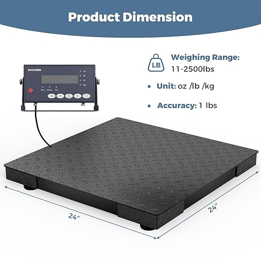 24"x24" Industrial Floor Scale, Precision Pallet Scale with Digital Indicator, Heavy Duty Weighing Scale for Floor Bench Office Weight Weighing, 2500 lb x 1 lb, Black-DeskLoop Office