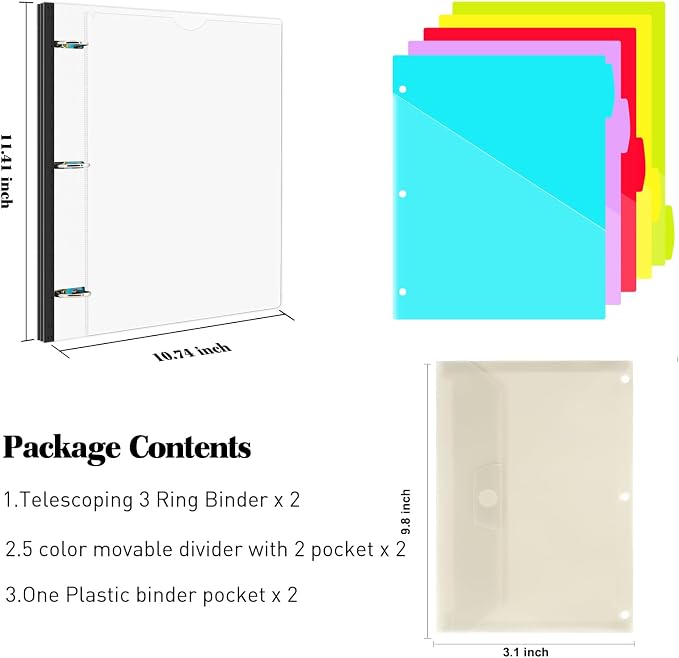 INFUN 1 Inch 3-Ring Telescoping Project Organizer Binder-2PCS, 13 Pocket - Image 2