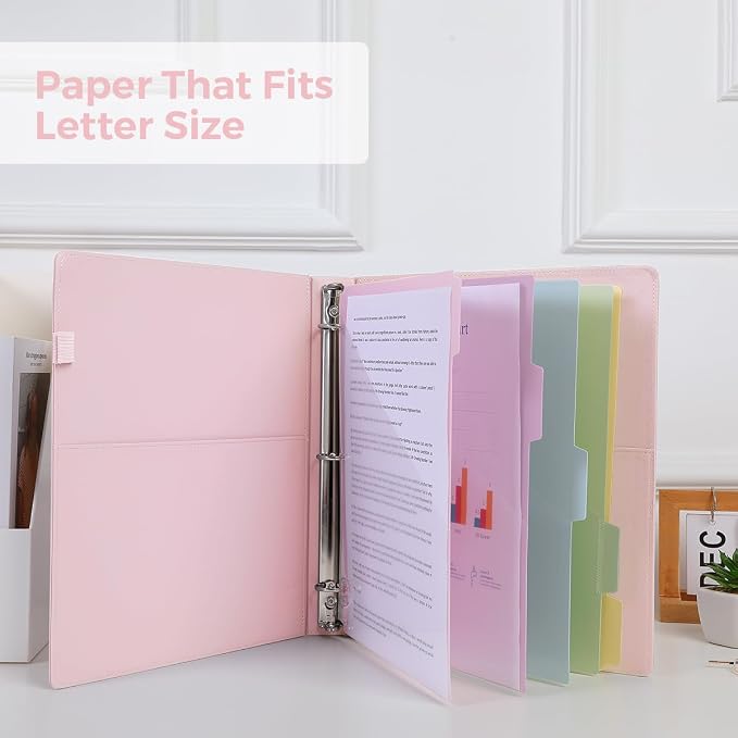 SKYDUE 3 Ring Binder with Clipboard, 13.2" × 10.2" Faux Leather 1 Inch Binder - Image 4