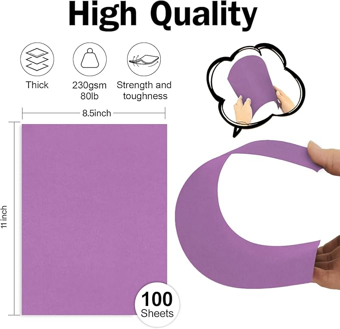 Purple Cardstock 100 Sheets 80lb Cardstock Paper 8.5 x 11, Goefun Purple Paper for Wedding Invitations, DIY Cards, Menus, Crafts-DeskLoop Office