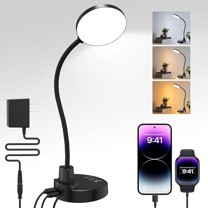 15W LED Desk Lamp with USB Charging Ports – Dimmable Table Lamp with 3 Color by Unknown