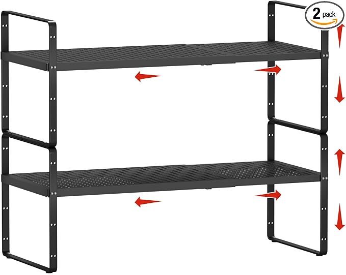 jkxoo 2Pack Expandable Cabinet Countertop Shelves 16.5-27’’L, Adjustable Metal by jkxoo