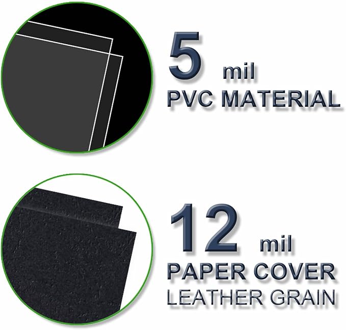 100 Pack Binding Covers Set, 8.5x11 Inches, Including 50 Pcs 5 Mil Clear PVC Binding Covers, 50 Pcs 12 Mil Black Paper Leather Textured-DeskLoop Office