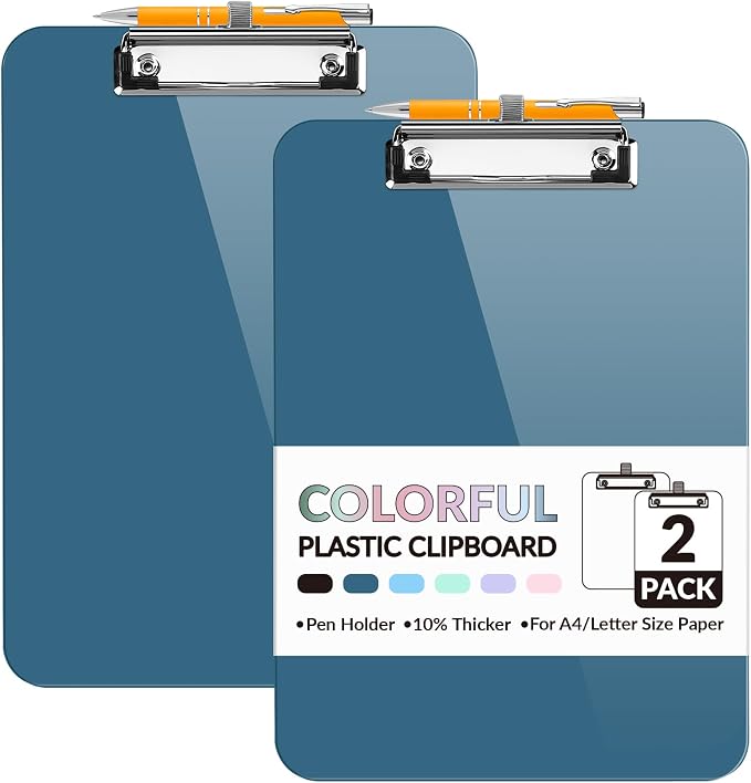 Sooez Plastic Clipboard with Pen Holder, Clip Boards 8.5x11 with Low Profile by Sooez
