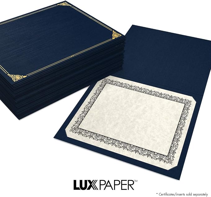 LUXPaper 9.5" x 12" Certificate Holders | Nautical Blue Linen | Embossed Gold - Image 8