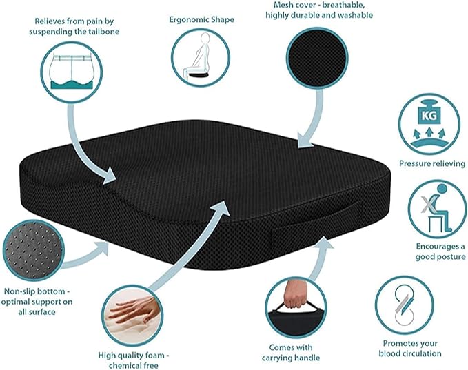 Portable Seat Cushion for Office Soft Memory Foam Seat Cushion Non Slip Bottom - Image 2