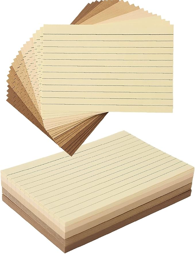 100 Sheets 4x6 Colored Ruled Note Cards Index Cards, 5 Brown | 250 GSM Heavy by Topeen