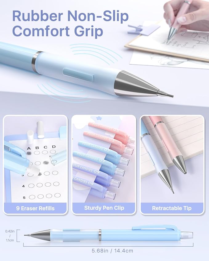 Four Candies Cute Pastel Mechanical Pencil Set, 0.5/0.7/0.9mm, 6 Pack | 360 - Image 5
