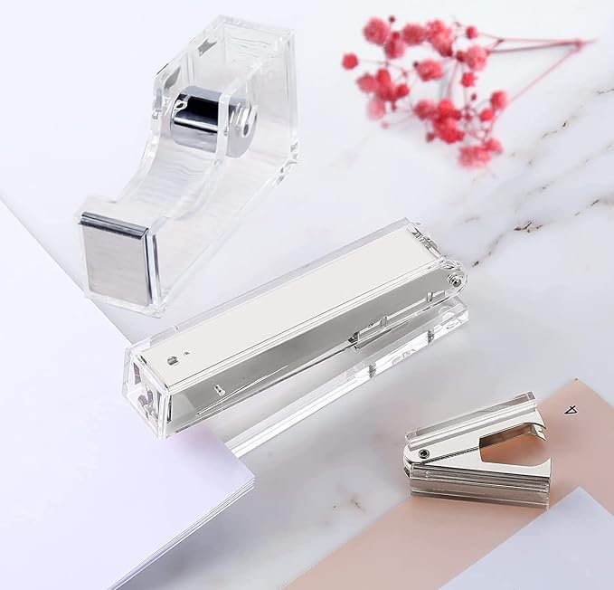 Acrylic Silver Tape Dispenser Desktop Stapler, Includes Staple Remover - Image 6