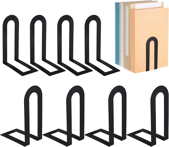 Chunful 8 Pcs Black Modern Metal Book Ends by Chunful