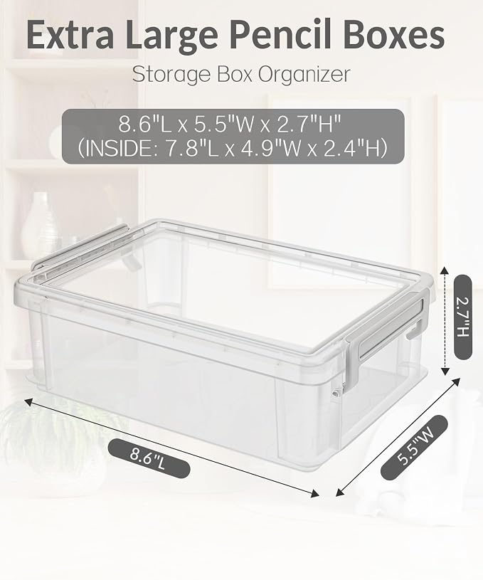 Sooez 6 Pack Extra Large Pencil Box, Plastic Hard Pencil Case Crayon Box Bulk - Image 2