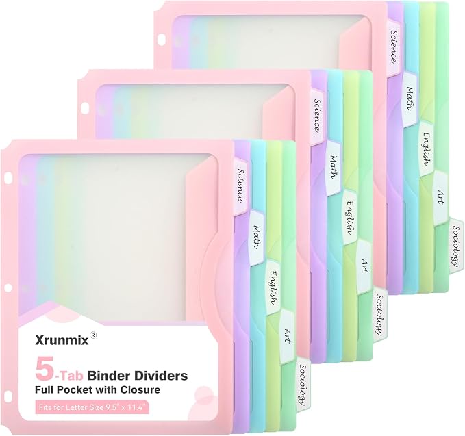 15 Counts Dividers with One Full Pocket, 5-Tab Binder Dividers by XrunmixOffice