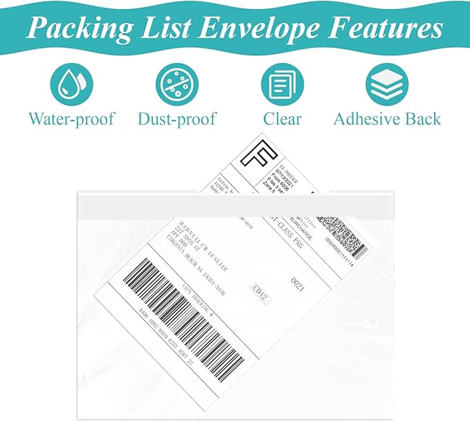 100 Pack 7.5" x 5.5" Clear Self-Adhesive Top Loading Packing List/Shipping - Image 3