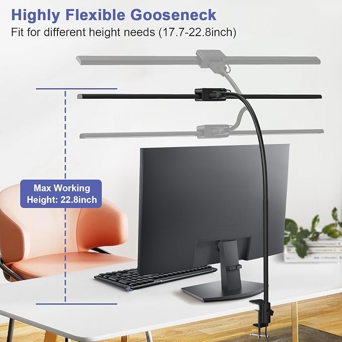24W Led Desk Lamps with Clamp for Office Home, 31.5-in Double Head, Dimmable 4 - Image 6