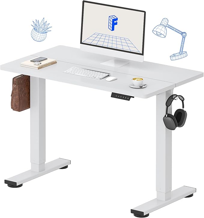 FLEXISPOT Standing Desk Electric Height Adjustable Desk with 40 x 24 Inch Splice Board, Home Office Computer Workstation, White Top + White Frame-DeskLoop Office