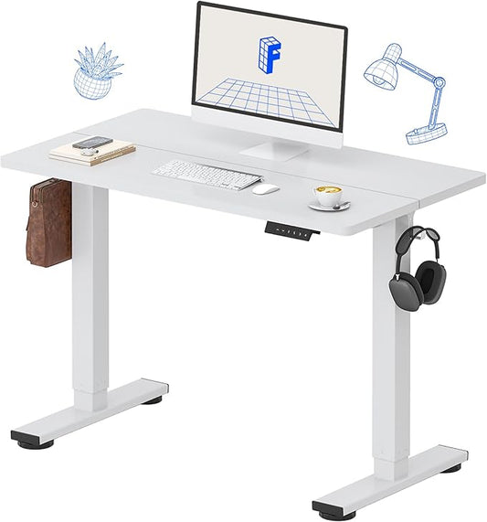 FLEXISPOT Standing Desk Electric Height Adjustable Desk with 40 x 24 Inch Splice Board, Home Office Computer Workstation, White Top + White Frame-DeskLoop Office