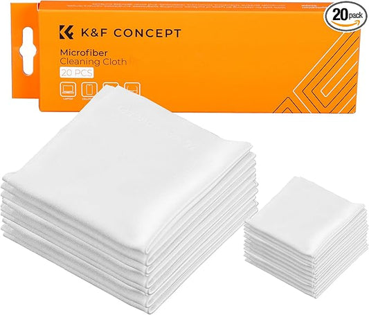 K&F Concept 20 Pack Microfiber Cleaning Cloths, 6x6in Glasses Cleaning Cloths, Premium Camera Lens Cloth for Photography, Glasses, Screens & More-DeskLoop Office