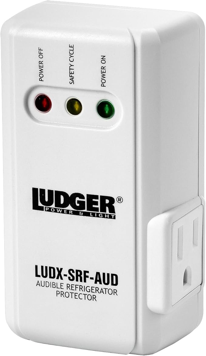 Ludger Power Surge Protector for Appliances (LUDX-SRF-AUD), ETL Certified, Appliance Surge Protector Refrigerator 90 Degrees, Connects to All Types of AC, Unique Side Socket, Audible Alarm-DeskLoop Office