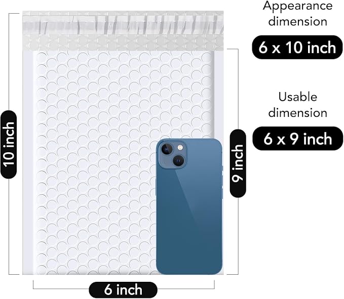 Fuxury Bubble Mailers 6x10“ 3000 Pack White Padded Envelopes Usable Size 6x9" - Image 2