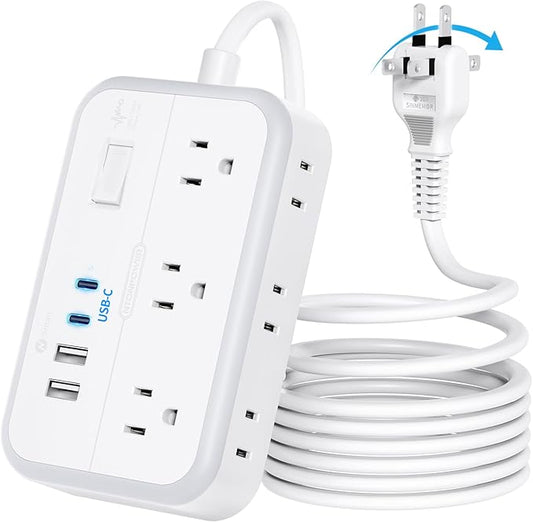 NTONPOWER 10FT Extension Cord with Surge Protector, 2 Prong to 3 Prong Adapter, 1875W Power Strip with 4 USB Ports (2 USB C), Wall Mount Flat Plug Extension Cord for Old House-DeskLoop Office
