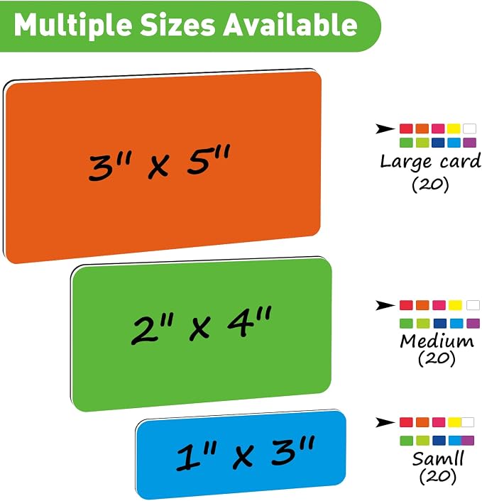 Mimorou 60 Pack 10 Colors Dry Erase Magnetic Labels 3x5 in, 2x4 in, 1x3 in - Image 2