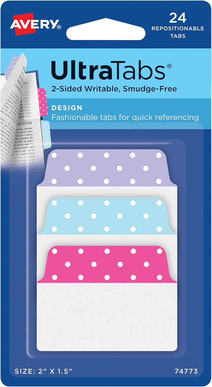 Avery Multiuse Ultra Tabs, 2-Side Writable, 24 Repositionable Tabs by Avery