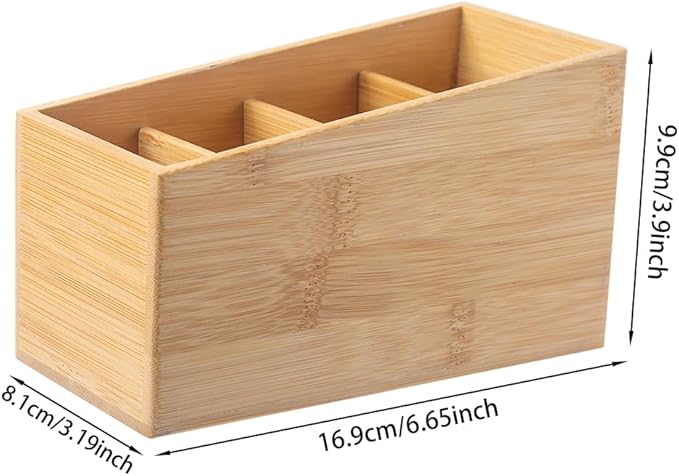 Bamboo Wood Pens Pencils Holder Cup for Desk Remote Control Holder, Caddy,Organizer,Desktop Storage with 4 Compartments,Multiuse for Store TV Remotes,Game Console,Phones,Office Supplies (4 Grid)-DeskLoop Office