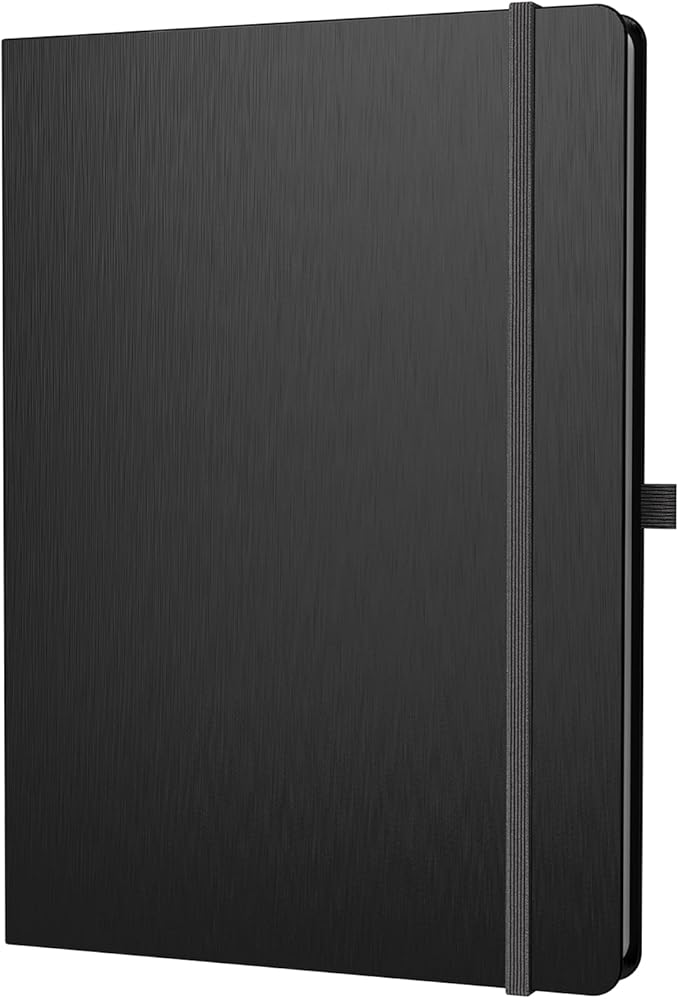 A4 Lined Journal Notebook, 8mm Ruled Notepad, Journaling for Writing, Work, School, Travel and Note Taking, Hardcover 160 Pages (80 Sheets) 8.27 x 11.6 inches (Black)-DeskLoop Office
