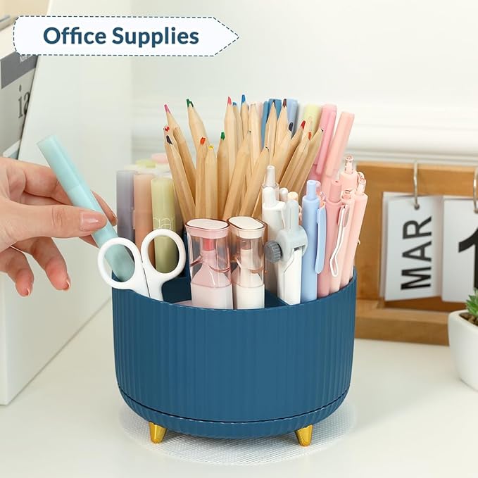 SKYDUE 360 Degree Rotating Desk Organizer, Dual-Purpose Pencil Pen Holder, Rotating Desk Pen Organizer with 5 Slots, Pencil Cup for Office, School, Home-DeskLoop Office