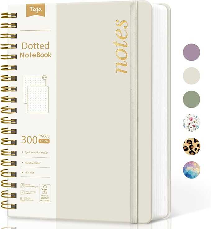 Spiral Dotted Notebook Journal for Work, 300 Pages, Thick B5 (7.1"x10") Bullet Dotted Journal for Women & Writing, Hardcover Notebook for Note Taking, Perfect for Work School Note Taking Business, Grey Beige-DeskLoop Office